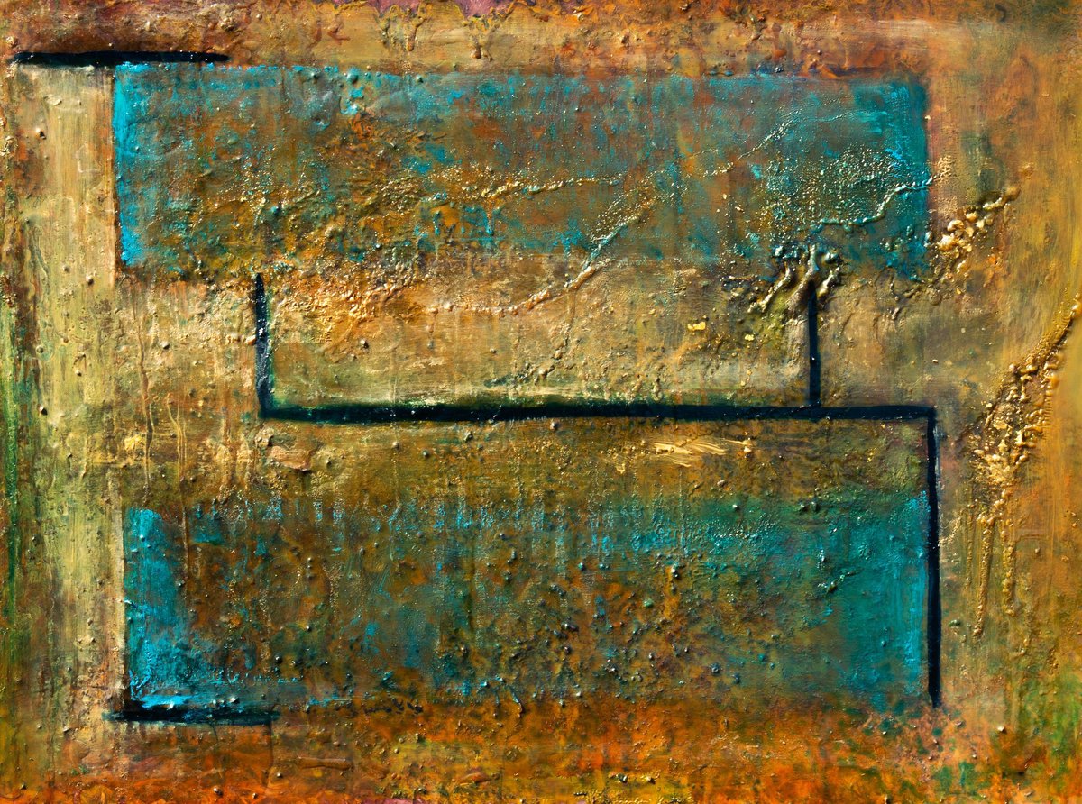 Aan Welke Kant Sta Je — Olieverf, acryl, epoxy op doek, 75 x 43 cm