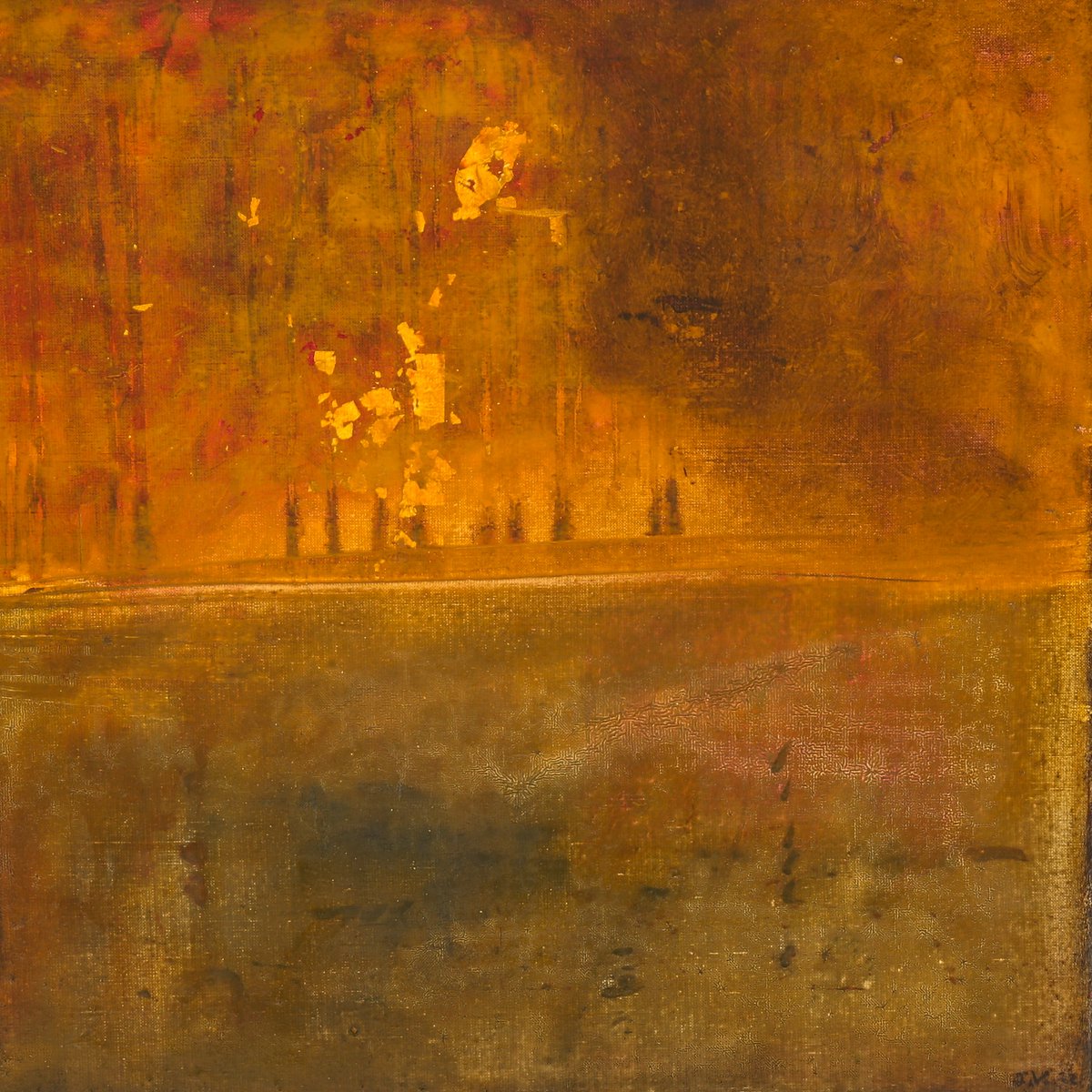 Bosbrand — Olieverf, bladgoud op doek, 60 x 60 cm
