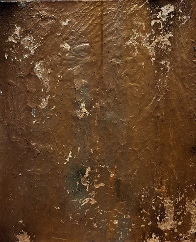 Het Nieuwe Goud — Acryl, spuitlak, bladgoud op doek, 60 x 50 cm