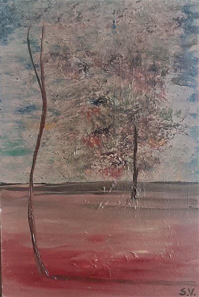 Horizon in de Lente — Olieverf op paneel, 38 x 25 cm