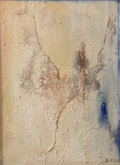 In afwachting van het oordeel — Olieverf, acryl op hardboard, 50 x 40 cm