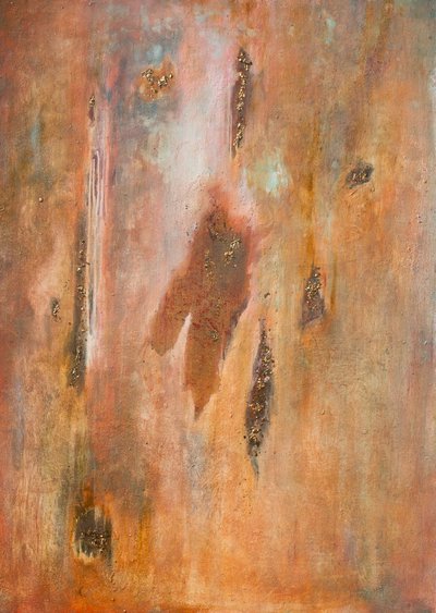 Onomkeerbaar — Olieverf, bladgoud en epoxy op paneel, 113 x 80,5 cm