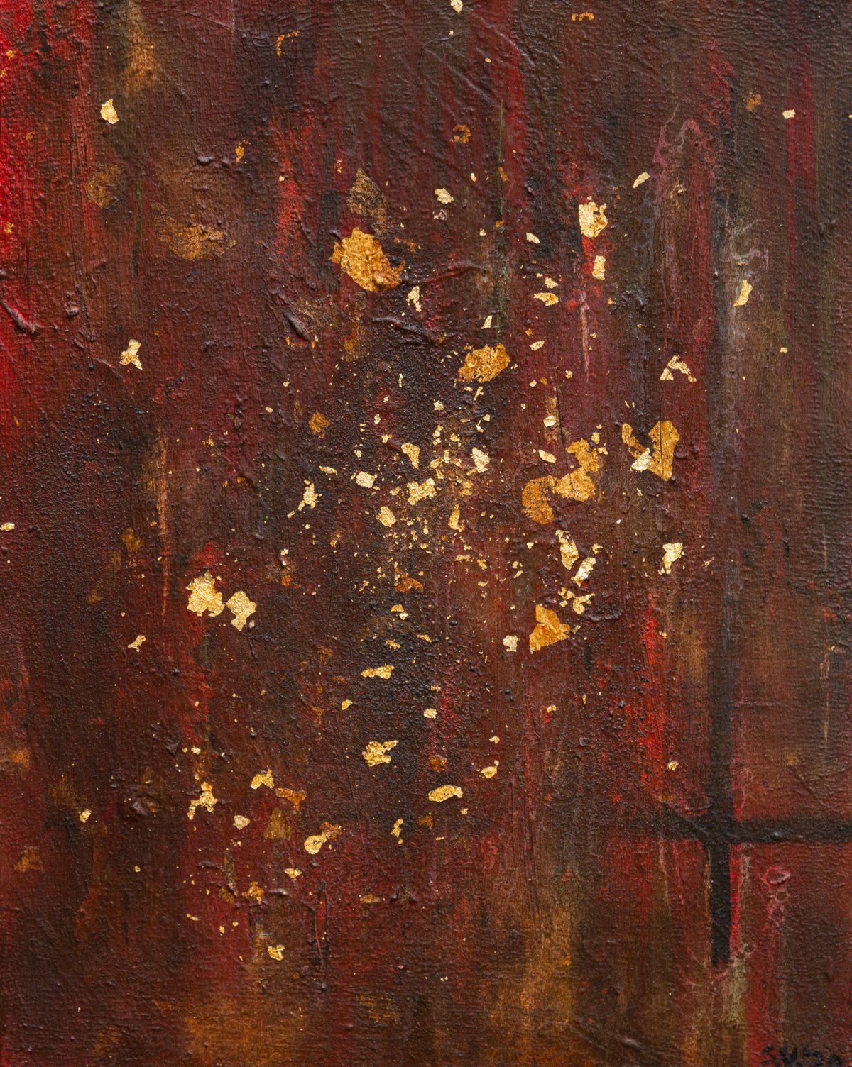 Ten zuiden van de Hemel — Olieverf, bladgoud op doek, 50 x 40 cm